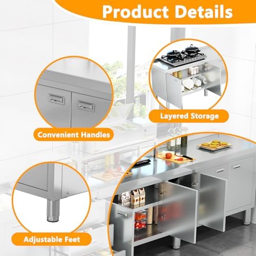 WWK 70" x 21" Stainless Steel Cabinet with 304 Stainless Steel Tabletop - Image 7