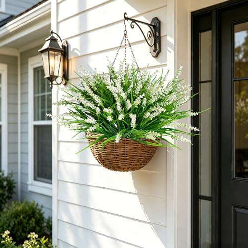 20Pcs Fake Plants Artificial Flowers Monkey Grass for Outdoors，UV Resistant Realistic White Artificial Plants Outdoor，No Fade Greenery Shrubs Outside Decor for Courtyard Porch Patio Garden - Image 5