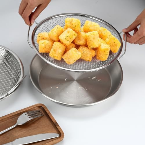 Oil Filter Tray, Stainless Steel Mesh Drain Basket Colanders Air Fryer Accessories for Fried Food Draining Rack Barbecue Grill Tray Net Draining Pan Strainer for Vegetable Dessert (10.2 Inch) - Image 4