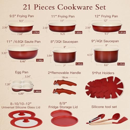 GiPP 21PCS Pots and Pans Set Nonstick Cookware Set with Detachable Handle - Image 2