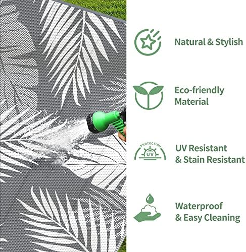 GENIMO Outdoor Rug, Waterproof Plastic Rugs for Patio, 10' Round Grey White - Image 5