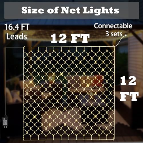 LED Net Lights, 360L 12×12 FT Outdoor Mesh Lights for patio, Pergolas - Image 3