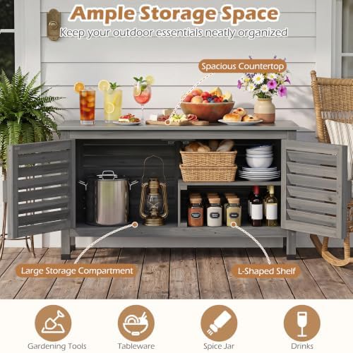Tangkula Wood Outdoor Storage Cabinet with Stainless Steel Countertop - Image 4