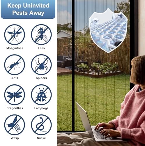 METAONLY Magnetic Screen Door Mesh, Works for Patio, Sliding Door, Keeps Bug Mosquito Out, Fresh Air Flow, Fits 72" x 80" Door - Curtain Size 74" x 82", Black - Image 5