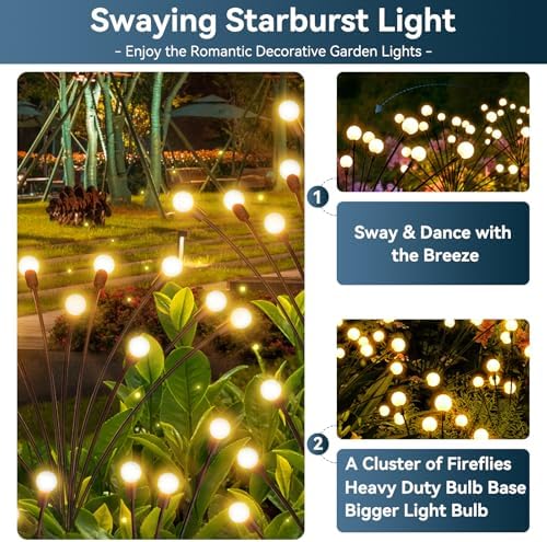 Solar Garden Lights Outdoor Waterproof, 4 Pack 32 LED Swaying Firefly Lights Outdoor Decor Light for Pathway Party Christmas Decoration, Unique Gifts for Women, Warm White - Image 2
