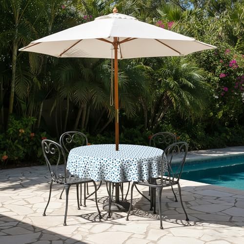 LVTXIII Round Outdoor Tablecloth with Umbrella Hole and Zipper, Water-Repellent 60 Inch Patio Table Cover for Bistro, Garden, Patio & Picnic, Brush Blue - Image 5