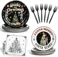 125 Pcs Gothic Halloween Christmas Tableware Set | Skull Christmas Disposable Paper Plates Napkins Forks, Goth Dinnerware set for Xmas Birthday Halloween Party Supplies by Rokochoes