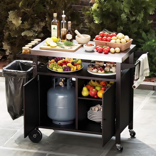 Giantex Outdoor Grill Cart with Stainless Steel Tabletop & Storage Cabinet by Giantex