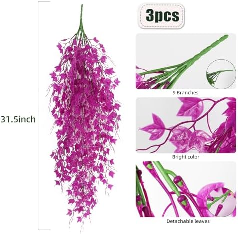 RECUTMS 3Pcs Fake Hanging Plant Artificial Ivy Leaf Faux Vine Plant Outdoor - Image 2