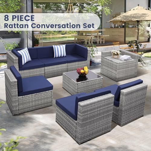 KROFEM 8 Piece Patio Furniture Set, Outdoor Modular Conversation Set - Image 2