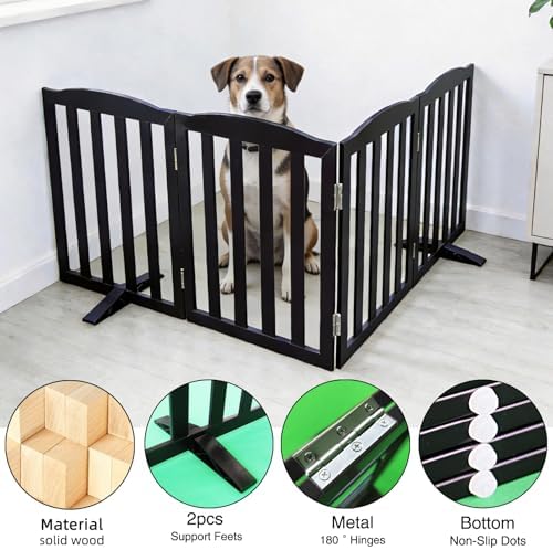 Freestanding Dog Gate Indoor,Doggie Gate Foldable Pet Gates for Doorways,Stairs or Hallways, Wooden Black Pet Gate for the House, Pet Fence with Support Feet Included,32 "Height-4 Panels - Image 5