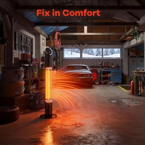Outdoor Electric Patio Heater, Portable Infrared Heater, Heaters for Outdoor/Indoor Use, Standing Heaters for Patio, Garage, Backyard, 1500W, Black - Image 6