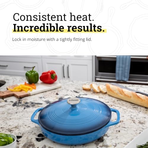 Lodge Essential Enamel Cast Iron Braiser, 3.6 Quart, Caribbean Blue - Image 4