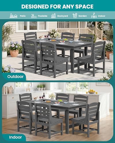SERWALL Armless Outdoor Dining Set, Patio Dining Set for 6, Gray - Image 3
