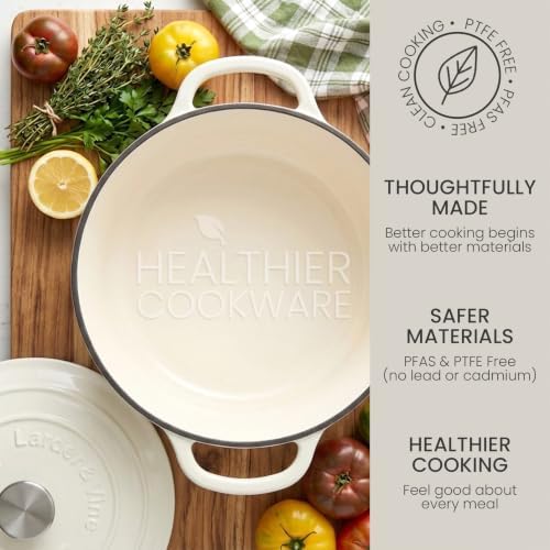 Larder & Vine 5.7 qt Enameled Cast Iron Dutch Oven Pot with Lid, White - Image 5