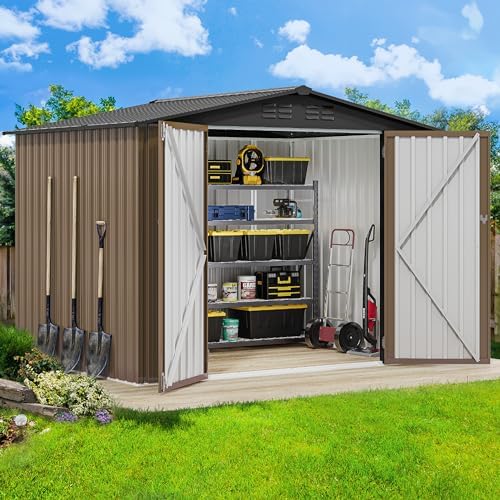 DWVO 7x5 ft Outdoor Storage Shed, Metal Waterproof w/Lockable Door - Brown - Image 2