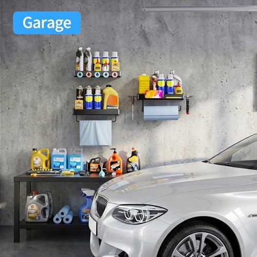 SUNTECH Garage Paper Towel Holder with Shelf, Wall-Mount, 3 Pack (Black) - Image 4