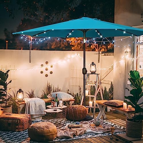 Blissun 9 ft Solar Umbrella 32 LED Lighted Patio Umbrella Table Market Umbrella with Tilt and Crank Outdoor Umbrella for Garden, Deck, Backyard, Pool and Beach (Cerulean) - Image 6