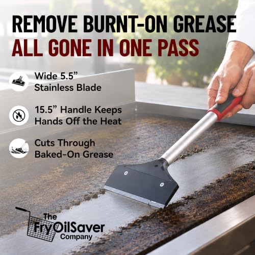 FryOilSaver Co. Stainless Steel Flat Top Griddle Scraper, 15.5-Inch Handle - Image 2