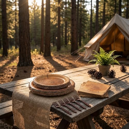100 Pcs Disposable Rustic Wood Grain Slice Tableware Set for 25 Guests - Image 3