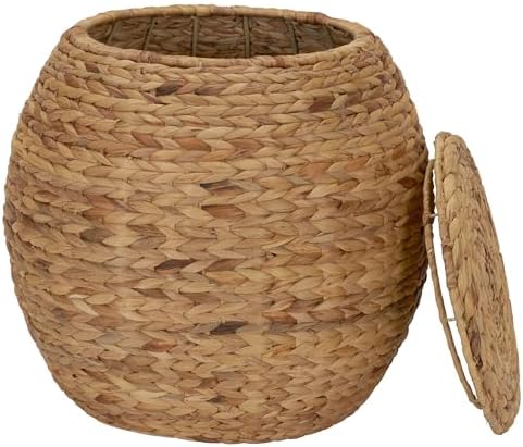 Household Essentials Round Handwoven Water Hyacinth Barrel Wicker Storage Basket Side Table, Natural Finish - Image 6