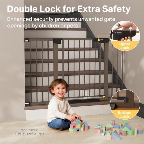 Cumbor 29.7-51.5 in Extra Wide Baby Gate for Stairs, Dog Gate Indoor Brown - Image 4
