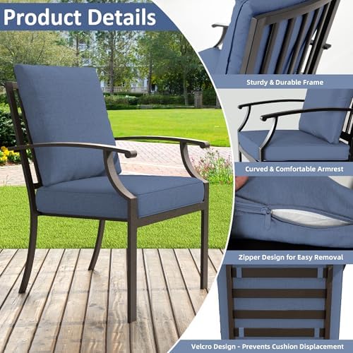 ALAULM 7-Piece Patio Dining Table and Chairs for 6 Outdoor Dining Set with 2 Swivel Chairs Patio Dining Sets with Rectangular Metal Table with Umbrella Hole for Patio, Backyard, Garden-Dark Blue - Image 3