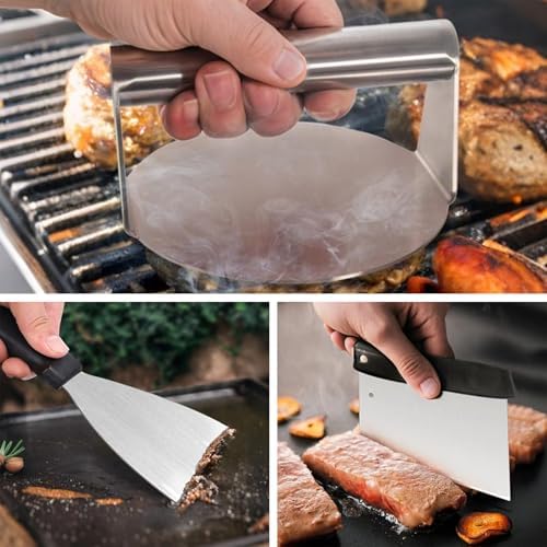 Heavy Duty Stainless Steel Spatula Set - Griddle Scraper & Press - Image 6