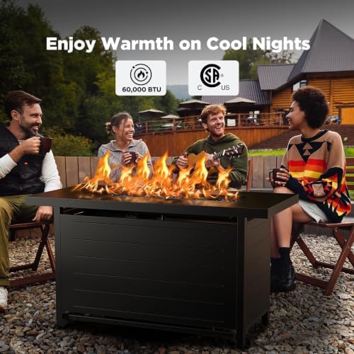 Ciays 43″ Fire Pit Table with Glass Beads & Lid, CSA-Certified Gas Fire Pit with Cup Holders, Hanging Shelf & Nylon Cover, Large Outdoor Fire Pit for Patio/Porch/Deck, 60,000 BTU Heat Output, CIFPT9B - Image 2