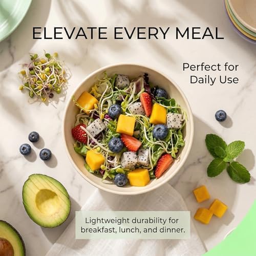 SHECIPIN 24-Piece Wheat Straw Dinnerware Set, Large Round Plates, Bowls and Cups, Unbreakable dish set, Dishwasher and Microwave Safe, Outdoor Camping Dishes - Image 3