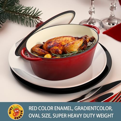 Vivicreate 9.6 QT enamel cast iron dutch oven, red gradient color,cast iron pot (9.6 QT) - Image 6