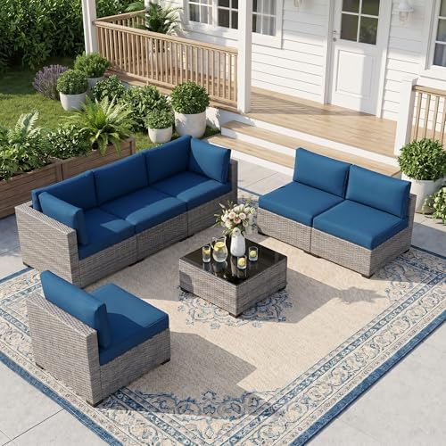 LOUVIXA 7 Piece Outdoor Patio Furniture Set, Outdoor Sectional Sofa, Wicker Rattan Patio Furniture, Patio Conversation Set with Coffee Table & Cushions - Image 3