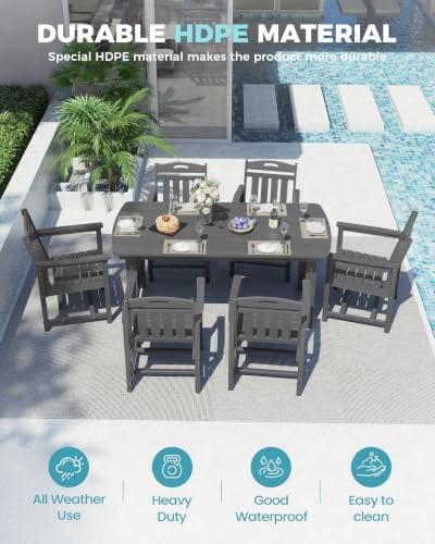 Ciokea HDPE Outdoor Dining Set of 6, Patio Table and Chairs Sets, Grey - Image 3