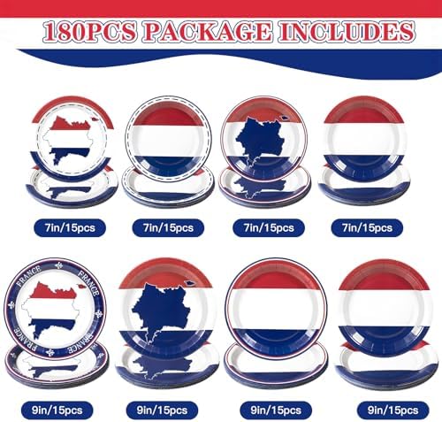 France French Flag Paper Plates and Napkins Party Supplies,Serves 60 - Image 2