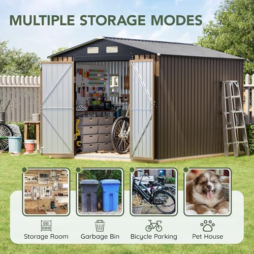10 x 8 FT Metal Storage Shed for Backyard, Brown - Image 3