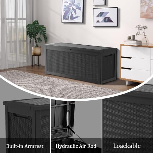 Outdoor Storage Box, 320 Gallon Waterproof Deck Box, Dual Gas-Spring Ultimate Resin Organizer for King Cushions, Heavy-Duty Lockable Estate Storage Bench, Backyard BBQ, Black - Image 6