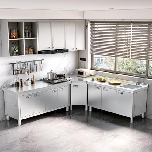 WWK 59" x 21" Stainless Steel Prep Table with Cabinet, Commercial Kitchen Table for Prep & Work, Heavy Duty Work Table with 4 Doors for Kitchen, Restaurant, Hotel, Garage and Cafe - Image 2