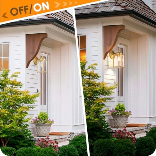 MATAMEYE Large Outdoor Wall Lantern, Exterior Waterproof Wall Sconce Light Fixtures, Gold Front Door Lighting with Clear Beveled Glass, Anti-Rust E26 Socket Porch Lamp, 2 Pack - Image 7