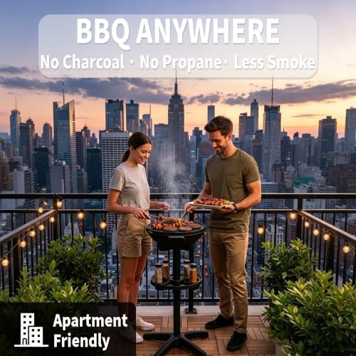 2-in-1 Outdoor Electric Grill & Portable BBQ with Removable Stand - Features Non-Stick Baking Pan & Intelligent Temperature Control for Balcony, Backyard, Camping, and Party Use, Gray - Image 3