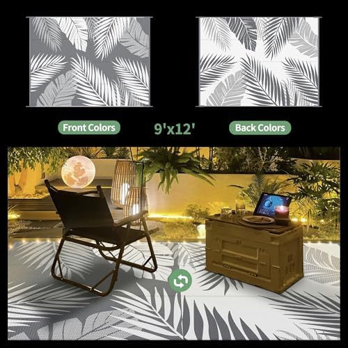 GENIMO Outdoor Rug, Waterproof Plastic Rugs for Patio, 9'x12' Led Grey - Image 2