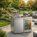 Sink and Fridge Combo for Outdoor Kitchen, 70L Refrigerator and Sink with Pull-Down Faucet, Brushed SS and Black Granite Countertops, All-in-One BBQ Island Cleaning Station (Silver) by HomeMindful