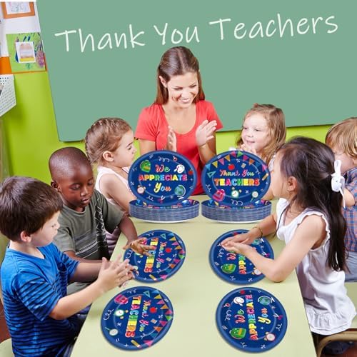 Qyeahkj 50 PCS Thank You Teachers Oval Paper Plates Large 11” Disposable We Appreciation You Party Decorations Graduation Supplies Favor Thank You Plates for Teachers Day Thankful Tableware Set - Image 6