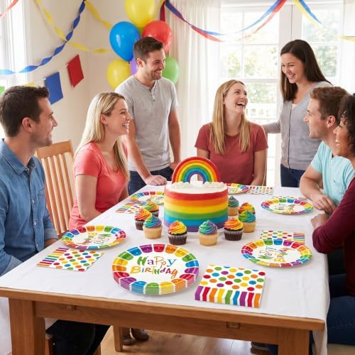 40Pcs Rainbow Polka Dot Happy Birthday Plates and Napkins Party Supplies - Image 5