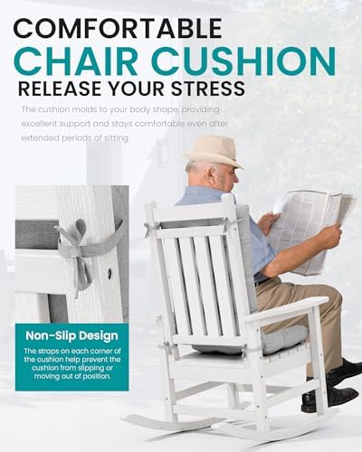 SERWALL HDPE Outdoor Rocking Chair Cushion Set of 2, Gray - Image 4