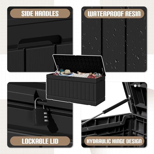 JUMMICO 78 Gallon Deck Box Waterproof Resin Outdoor Storage Box - Image 2