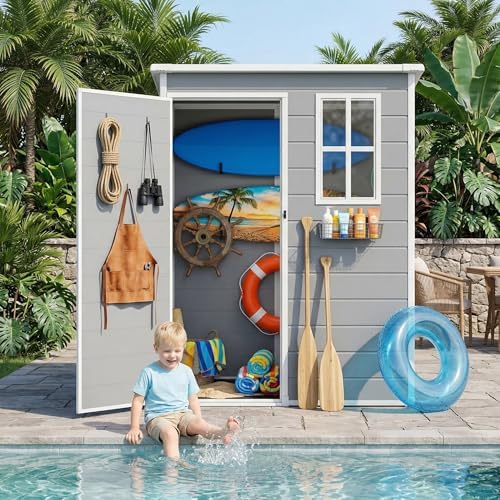 Gizoon 5x3 FT Resin Storage Shed with Floor, Plastic Shed, Grey - Image 6