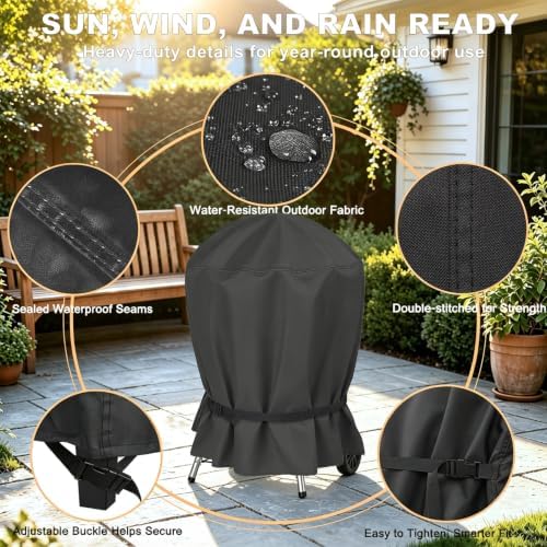 NettyPro Charcoal Kettle Grill Cover 18 inch Outdoor Round Smoker Cover - Image 3