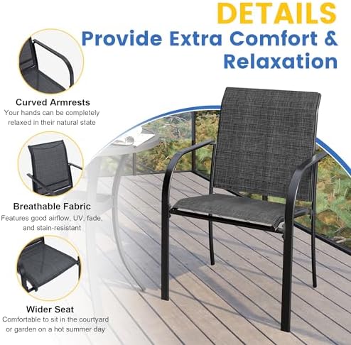 VICLLAX Patio Table and Chair Set of 6, All Weather Metal Round Outdoor Dining Furniture Set-50 Round Outdoor Table and Chairs, Grey Tabletop - Image 4