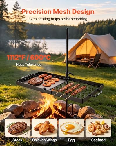 VEVOR Heavy Duty Swivel Campfire Grill, 24" Camping Grill Grate & Griddle - Image 4