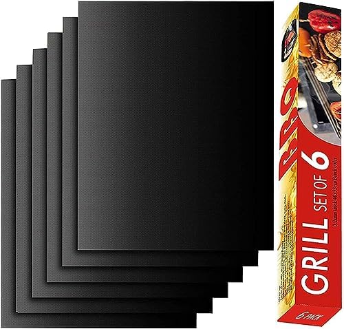 Set of 6 Non-Stick Grill Mats, 23 x 16.5 Inch, Black by Renook